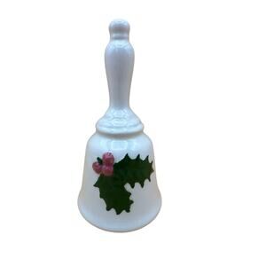 Vintage Christmas Bell Ceramic Mistletoe Holly Leaf Appx 6" tall